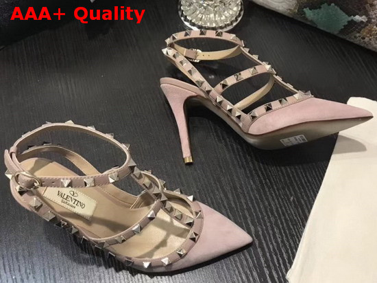 Valentino Rockstud Ankle Strap Pump in Pink Suede Replica