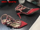 Valentino Rockstud Ankle Strap Pump in Red Suede Replica