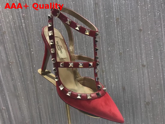 Valentino Rockstud Ankle Strap Pump in Red Suede Replica