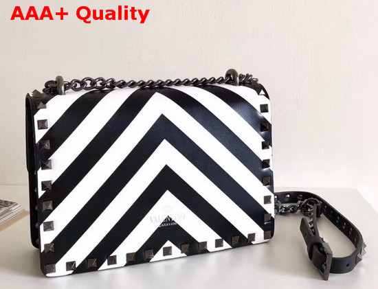 Valentino Rockstud Bag in Black and White Printed Calfskin Leather Replica