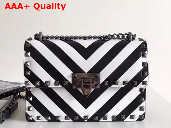 Valentino Rockstud Bag in Black and White Printed Calfskin Leather Replica