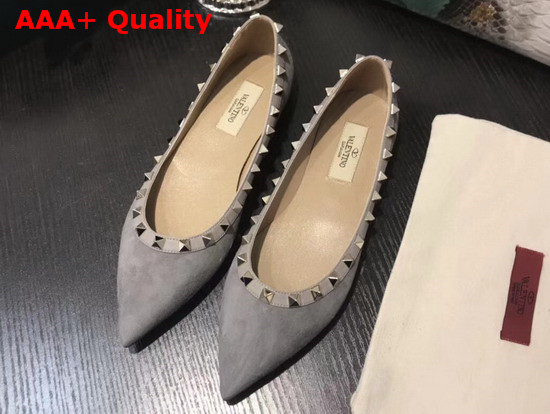 Valentino Rockstud Ballerina Shoes in Grey Suede Replica