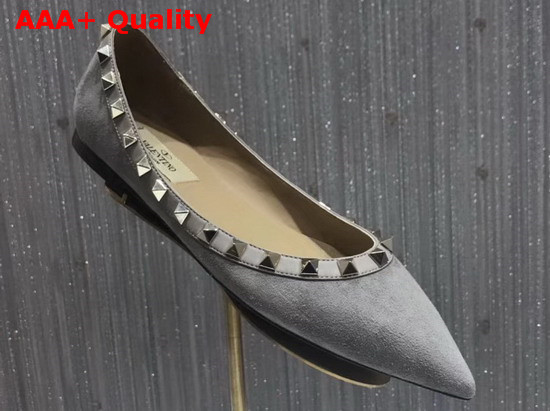 Valentino Rockstud Ballerina Shoes in Grey Suede Replica