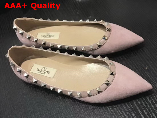 Valentino Rockstud Ballerina Shoes in Pink Suede Replica