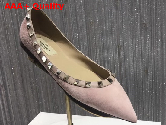 Valentino Rockstud Ballerina Shoes in Pink Suede Replica