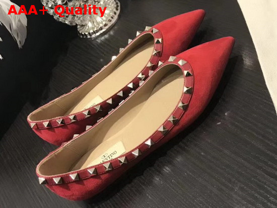 Valentino Rockstud Ballerina Shoes in Red Suede Replica