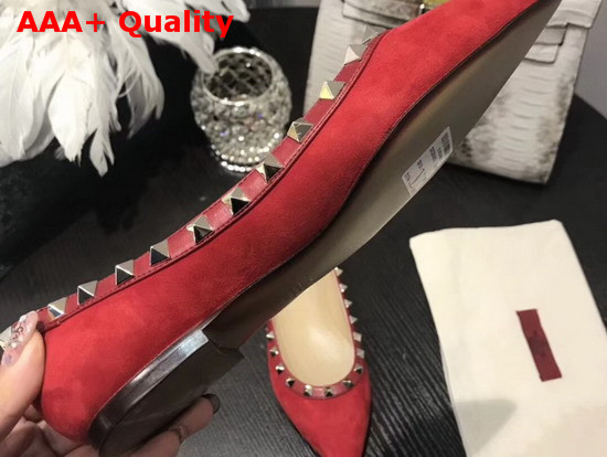 Valentino Rockstud Ballerina Shoes in Red Suede Replica