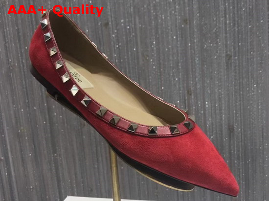 Valentino Rockstud Ballerina Shoes in Red Suede Replica