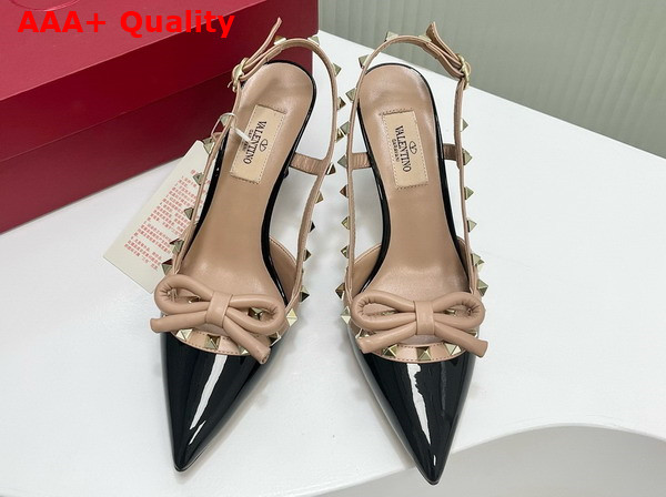 Valentino Rockstud Bow Slingback Patent Leather Pump 60mm Black and Nude Replica