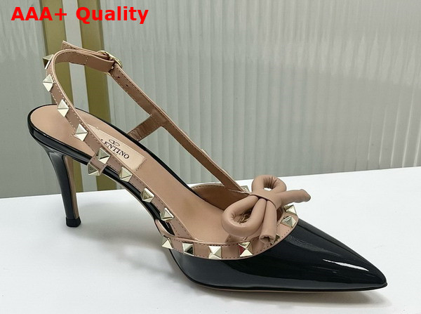 Valentino Rockstud Bow Slingback Patent Leather Pump 60mm Black and Nude Replica