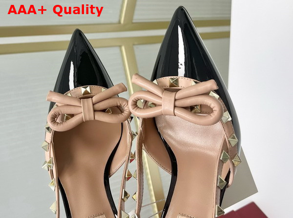 Valentino Rockstud Bow Slingback Patent Leather Pump 60mm Black and Nude Replica