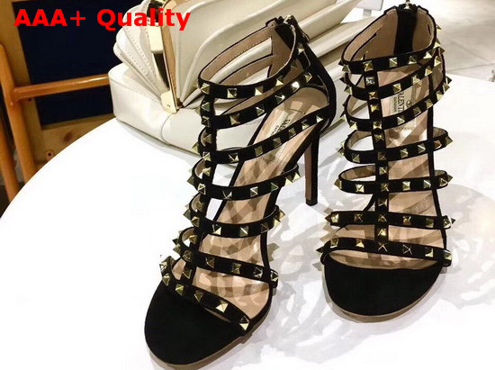 Valentino Rockstud Cage Sandal in Black Suede Replica