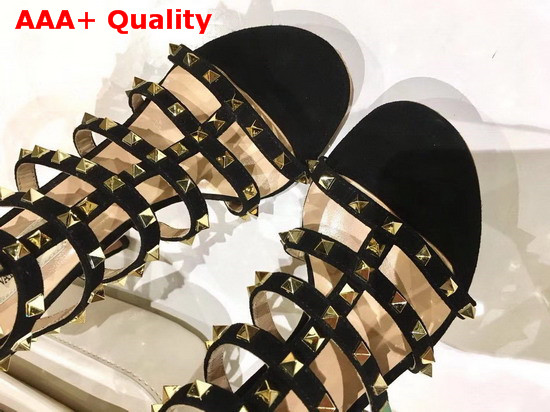 Valentino Rockstud Cage Sandal in Black Suede Replica