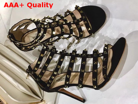 Valentino Rockstud Cage Sandal in Black Suede Replica