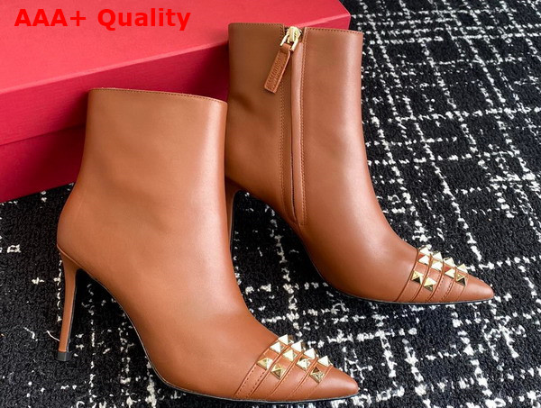 Valentino Rockstud Calfskin Ankle Boot in Brown Replica