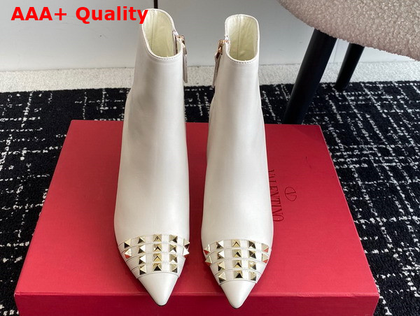 Valentino Rockstud Calfskin Ankle Boot in White Replica