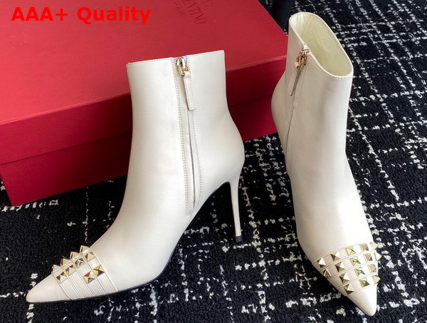 Valentino Rockstud Calfskin Ankle Boot in White Replica