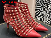 Valentino Rockstud Calfskin Boot 100mm Red Replica