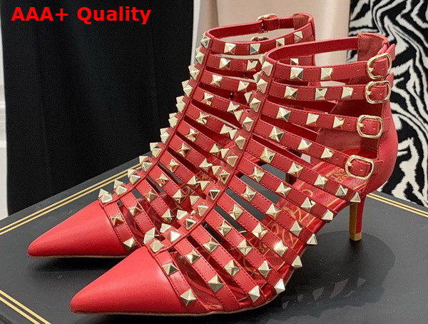 Valentino Rockstud Calfskin Boot 100mm Red Replica