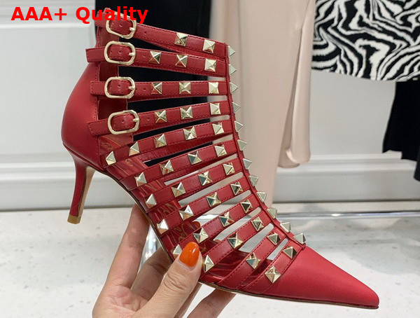 Valentino Rockstud Calfskin Boot 100mm Red Replica