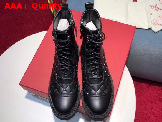 Valentino Rockstud Combat Boot in Black Calfskin Replica