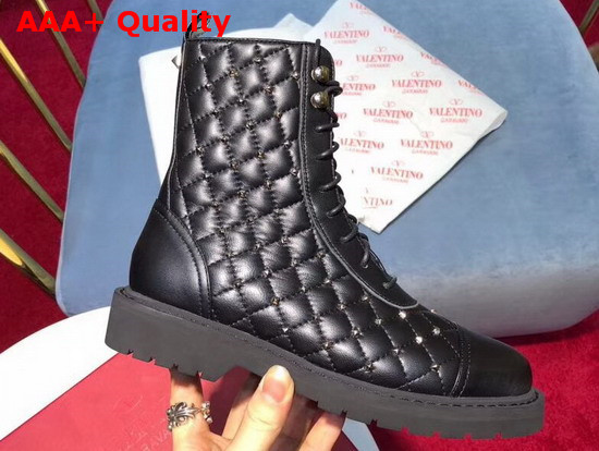 Valentino Rockstud Combat Boot in Black Calfskin Replica