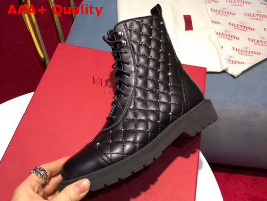 Valentino Rockstud Combat Boot in Black Calfskin Replica