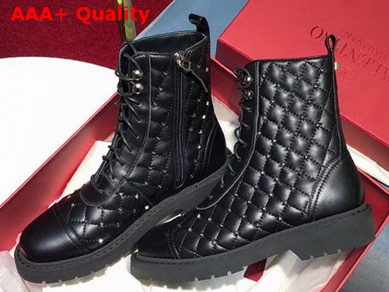 Valentino Rockstud Combat Boot in Black Calfskin Replica