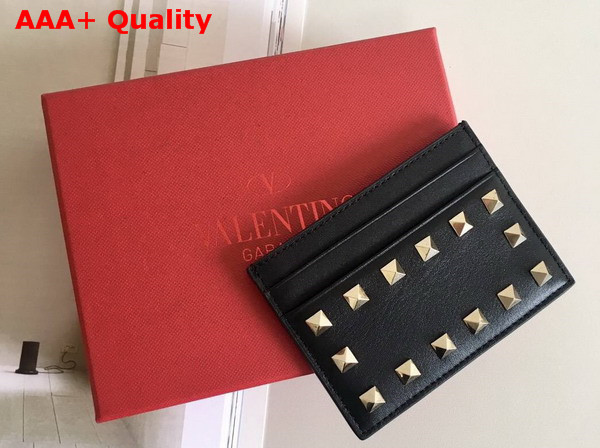 Valentino Rockstud Credit Card Holder in Black Calfskin Replica