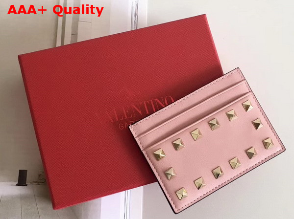 Valentino Rockstud Credit Card Holder in Pink Calfskin Replica