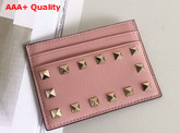 Valentino Rockstud Credit Card Holder in Pink Calfskin Replica