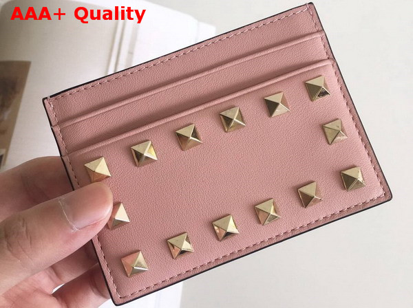 Valentino Rockstud Credit Card Holder in Pink Calfskin Replica