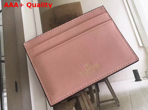 Valentino Rockstud Credit Card Holder in Pink Calfskin Replica