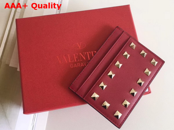 Valentino Rockstud Credit Card Holder in Red Calfskin Replica