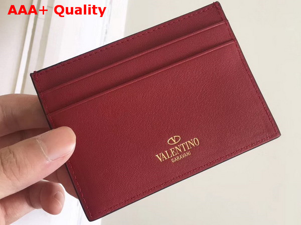 Valentino Rockstud Credit Card Holder in Red Calfskin Replica