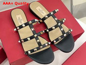 Valentino Rockstud Flat Slide Sandal in Black Calfskin Replica