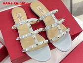 Valentino Rockstud Flat Slide Sandal in Light Blue Calfskin Replica