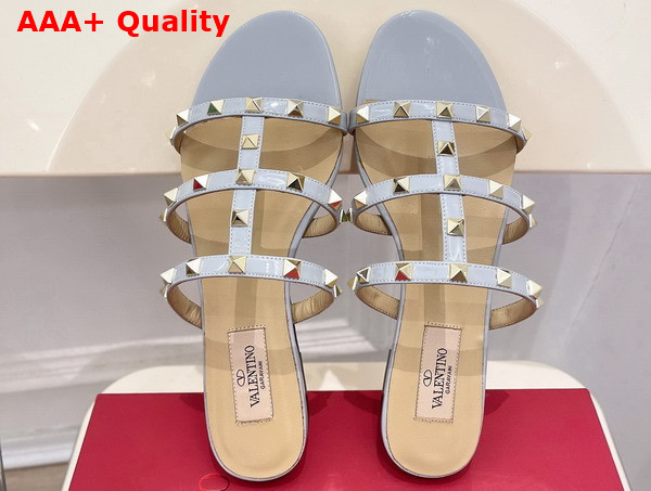 Valentino Rockstud Flat Slide Sandal in Light Blue Calfskin Replica