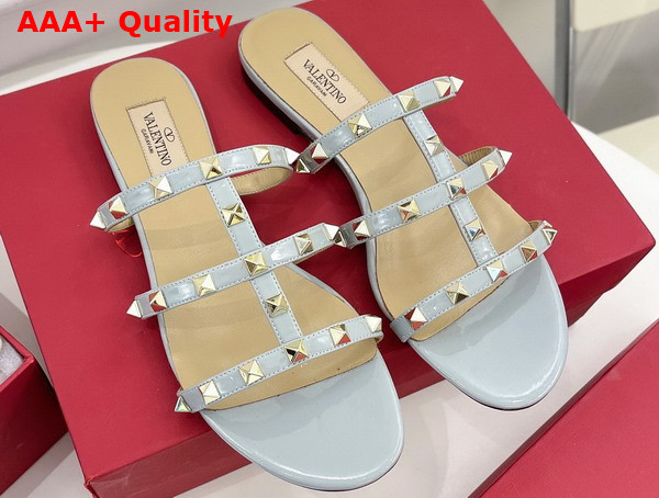 Valentino Rockstud Flat Slide Sandal in Light Blue Calfskin Replica