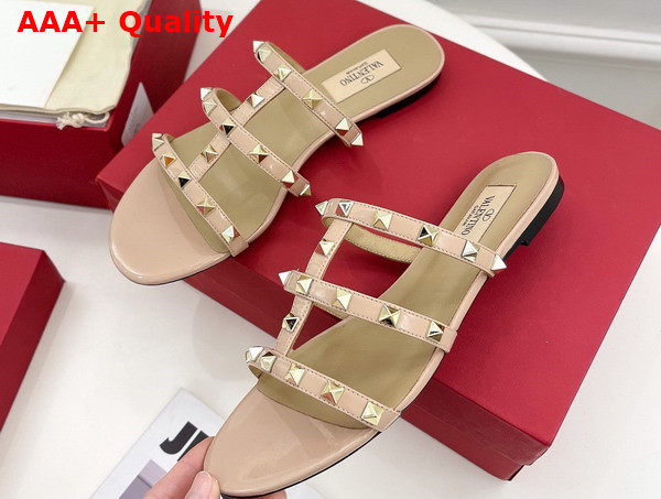 Valentino Rockstud Flat Slide Sandal in Pink Patent Leather Replica