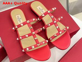 Valentino Rockstud Flat Slide Sandal in Red Calfskin Replica