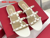 Valentino Rockstud Flat Slide Sandal in White Calfskin Replica