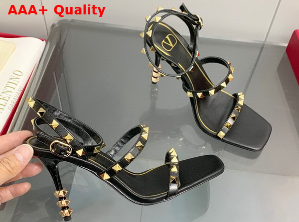 Valentino Rockstud Goatskin Sandal with Sculpted Heel 100 mm Black Replica