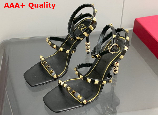 Valentino Rockstud Goatskin Sandal with Sculpted Heel 100 mm Black Replica