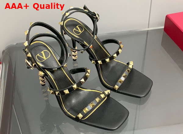 Valentino Rockstud Goatskin Sandal with Sculpted Heel 100 mm Black Replica