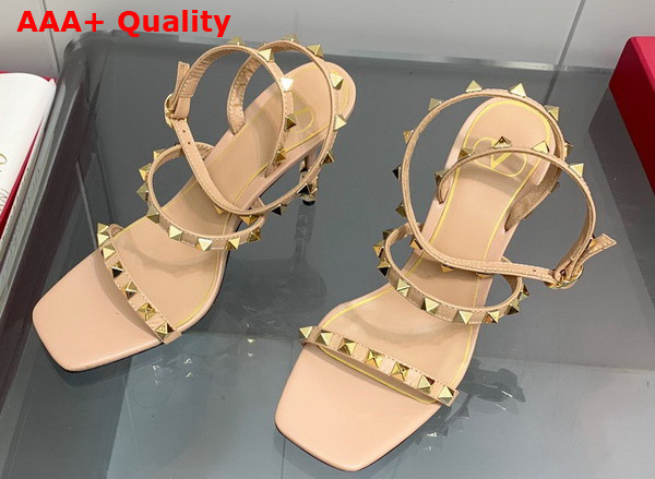 Valentino Rockstud Goatskin Sandal with Sculpted Heel 100 mm Rose Cannelle Replica