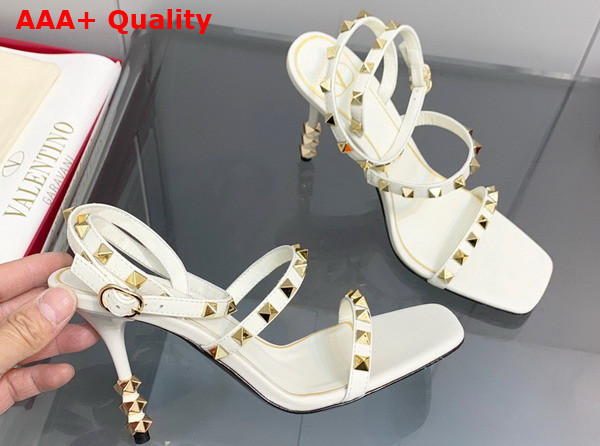 Valentino Rockstud Goatskin Sandal with Sculpted Heel 100 mm White Replica