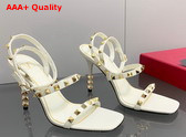 Valentino Rockstud Goatskin Sandal with Sculpted Heel 100 mm White Replica