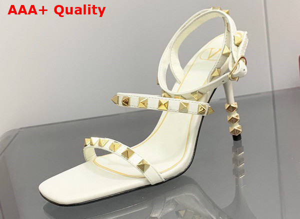 Valentino Rockstud Goatskin Sandal with Sculpted Heel 100 mm White Replica