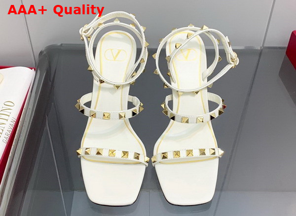 Valentino Rockstud Goatskin Sandal with Sculpted Heel 100 mm White Replica